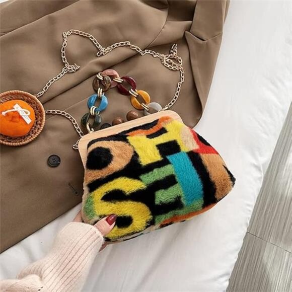 Womens Shoulder Bag Crossbody Tote Purse Corduroy Chain Y2K Clutch Wallet - Picture 5 of 8